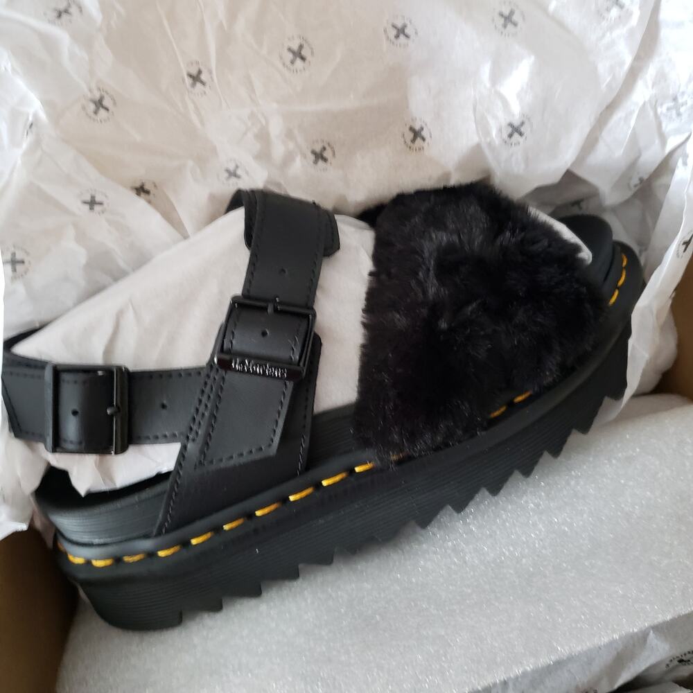 DR. MARTENS Voss II Fluffy faux fur leather strap sandals 7 - Picture 4 of 9